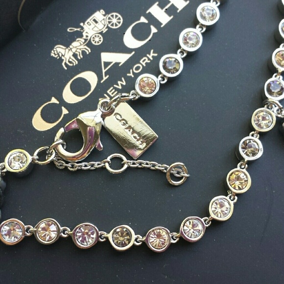 Rare Coach Bow Chain Crystal Bracelet Pink Silver - Picture 6 of 8